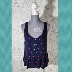 Just Living Navy Hearts printed Scoop Neck Peplum Tank